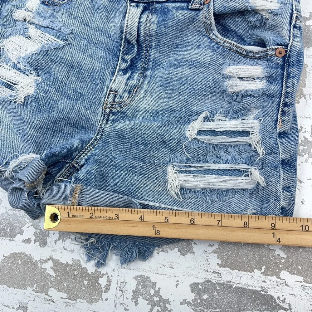 American Eagle Shorts Women 2 Cut Off Baggy Mom Med Wash Faded Holes Jorts‎